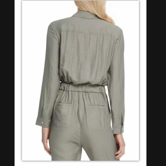 DKNY Womens Button Front Drawstring Jumpsuit Olive - Picture 2 of 5